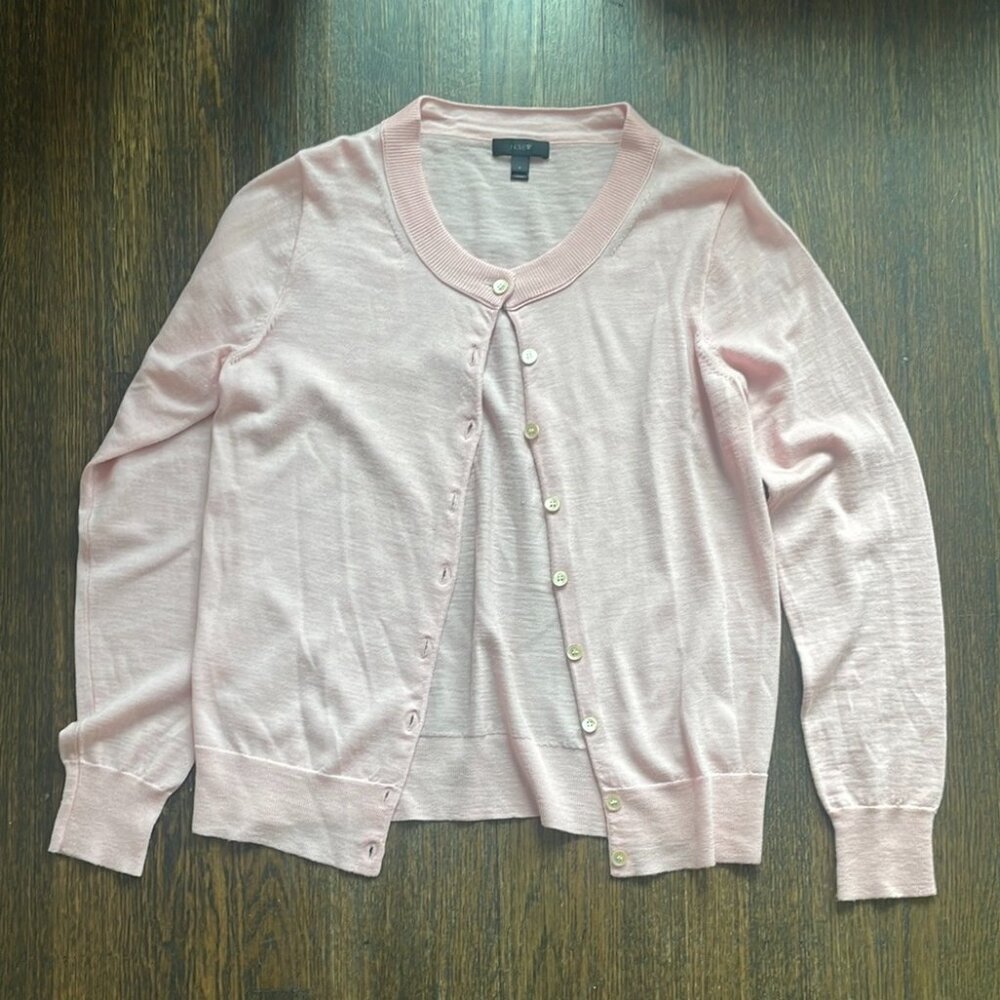 J.Crew Merino Wool Cardigan Sweater Pink Size Medium Button Front